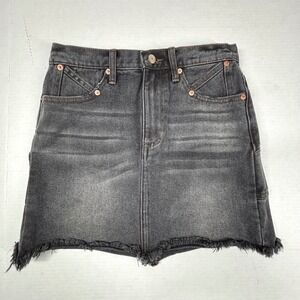 PISTOLA Distressed Black‎ Denim Mini Skirt 26 Frayed Hem Faded Western Indie EUC